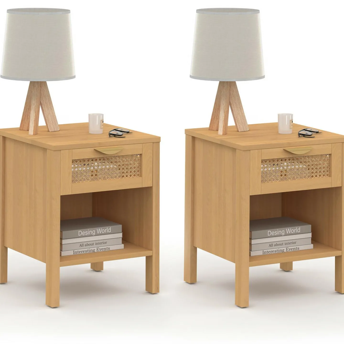 Tables de nuit en bois clair avec un tiroir et une niche*IDMarket Discount