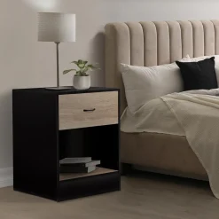 Tables de nuit en bois noir et façon hêtre avec tiroir*IDMarket