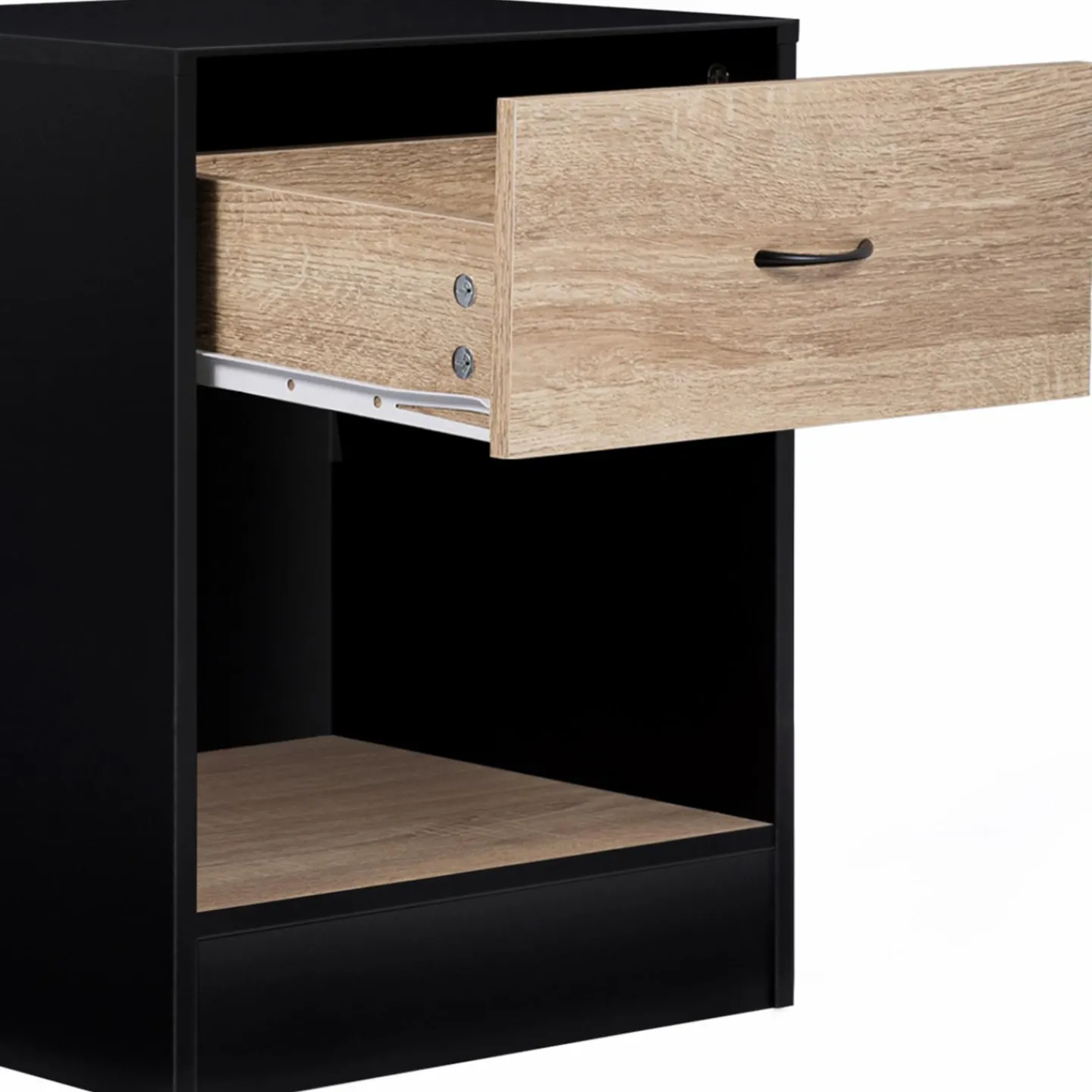 Tables de nuit en bois noir et façon hêtre avec tiroir*IDMarket