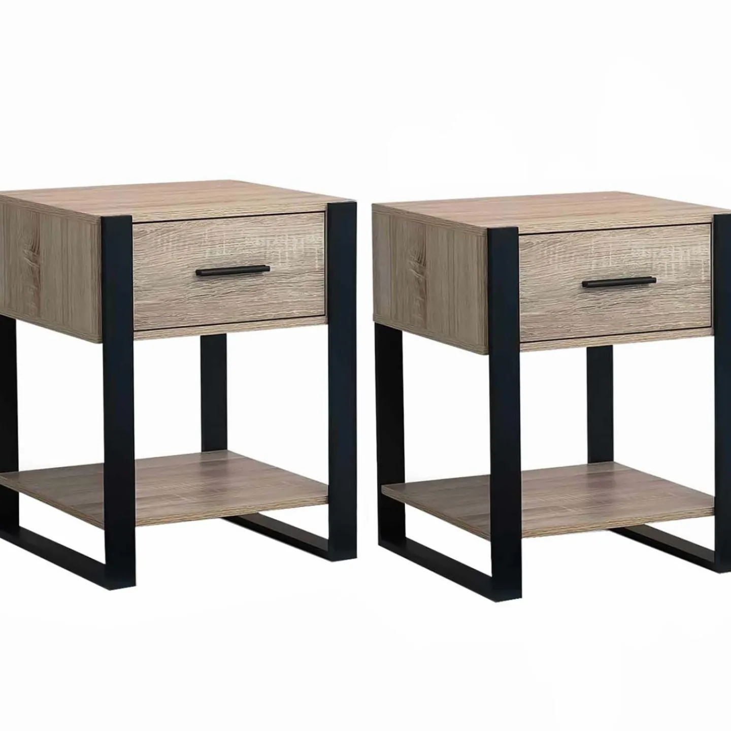 Tables de nuit industrielles bois et noir 1 tiroir*IDMarket Discount
