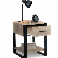Tables de nuit industrielles bois et noir 1 tiroir*IDMarket Discount