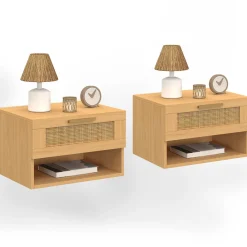 Tables de nuit murales cannage et bois*IDMarket Hot