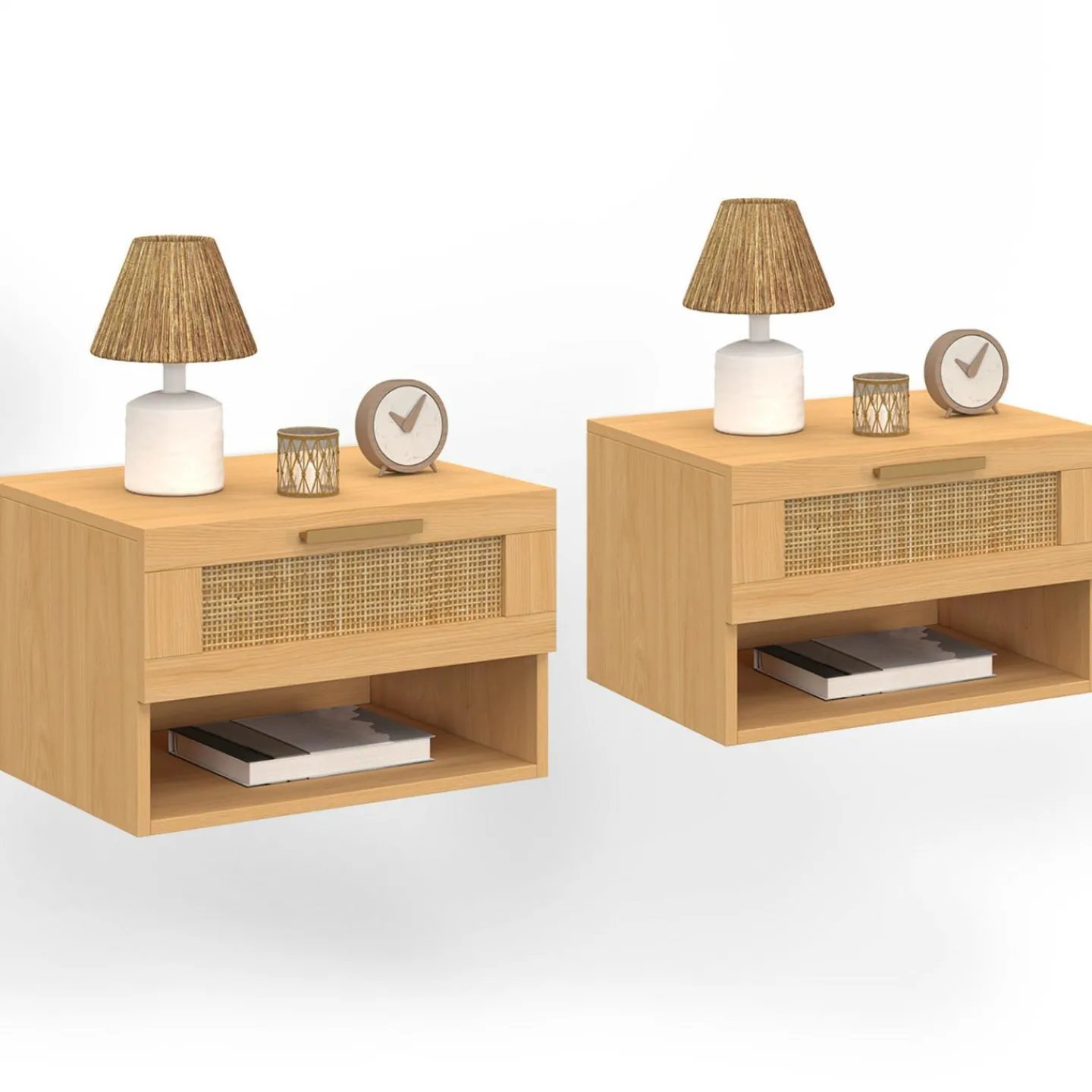 Tables de nuit murales cannage et bois*IDMarket Hot