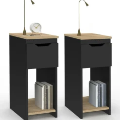 Tables de nuit noir et bois avec 1 tiroir*IDMarket New