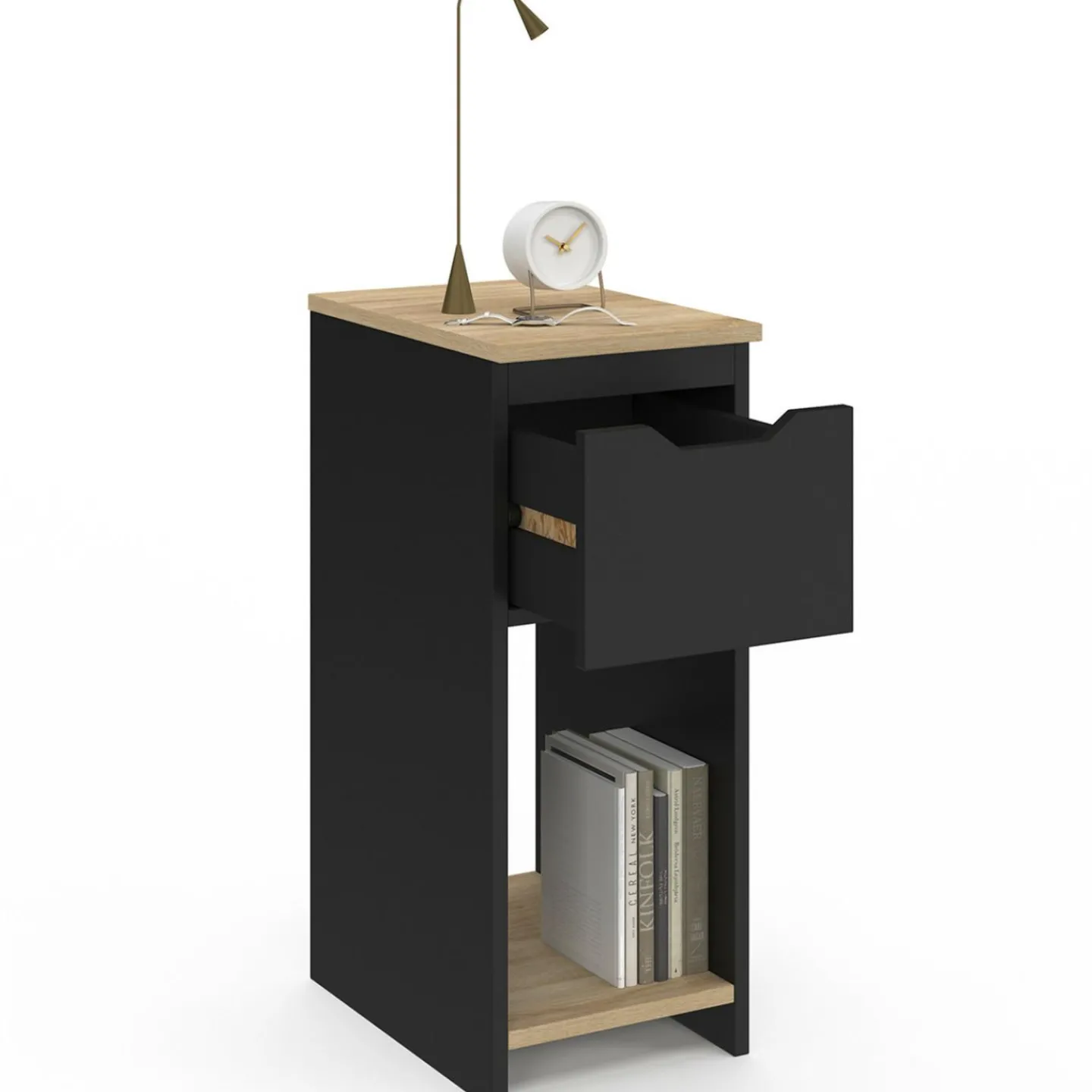 Tables de nuit noir et bois avec 1 tiroir*IDMarket New