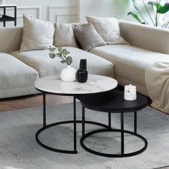 Tables gigognes rondes effet marbre et bois noir*IDMarket Outlet