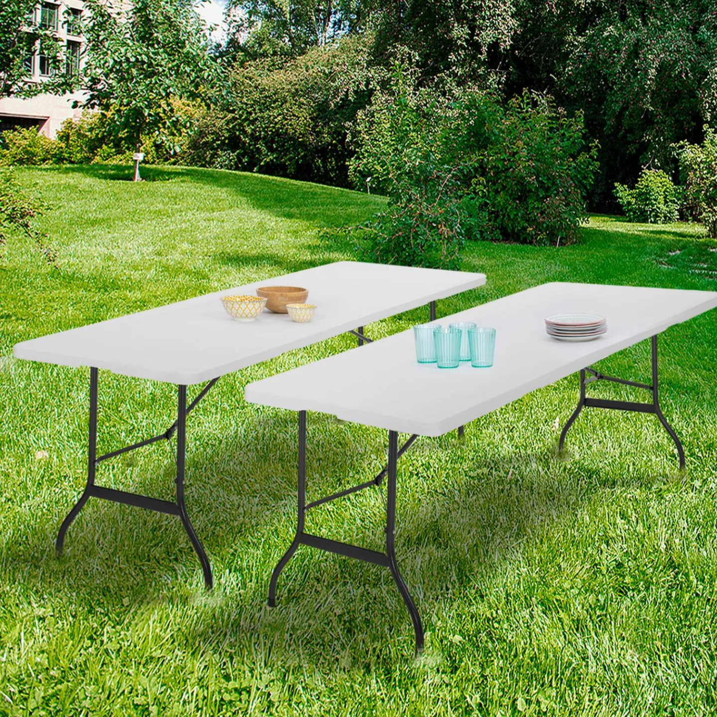 Tables pliantes d'extérieur 180 cm blanche*IDMarket Online