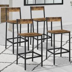 Tabourets de bar avec dossier style industriel bois foncé et noir*IDMarket Hot