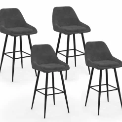 Tabourets de bar confortables en velours gris foncé avec accoudoirs*IDMarket Discount