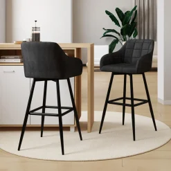 Tabourets de bar en velours gris foncé avec accoudoirs : lot de 2*IDMarket Best
