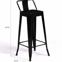 Tabourets de bar métal noir avec dossier*IDMarket Discount