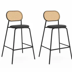 Tabourets de bar vintage métal noir et cannage*IDMarket Discount