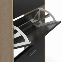 Étagère à chaussures imitation hêtre avec 4 portes noires*IDMarket Outlet