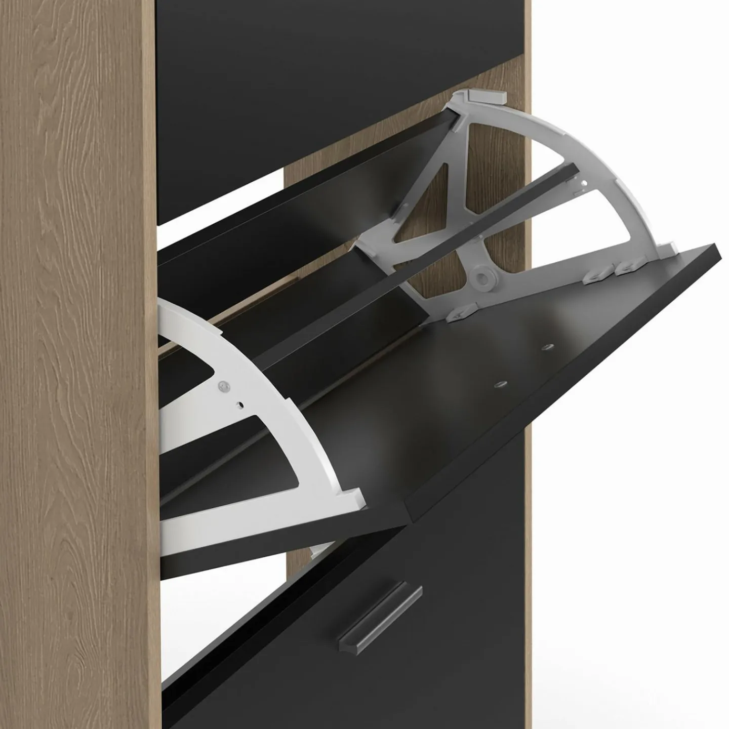 Étagère à chaussures imitation hêtre avec 4 portes noires*IDMarket Outlet