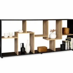 Étagère 161 cm double position bois imitation hêtre et noir*IDMarket