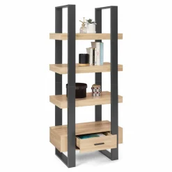 Étagère 4 niveaux industrielle bois et noir avec tiroir*IDMarket Online