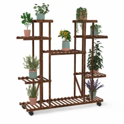 Étagère à pots de fleurs en bois de sapin 8 niveaux et roulettes*IDMarket Clearance