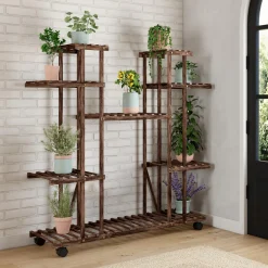 Étagère à pots de fleurs en bois de sapin 8 niveaux et roulettes*IDMarket Clearance