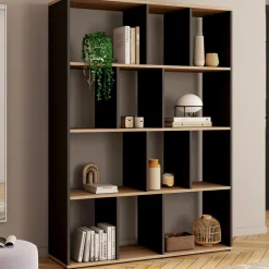 Étagère bibliothèque 4 niveaux noir et effet bois 143 cm*IDMarket Online