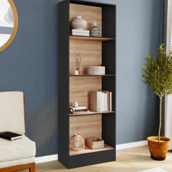 Étagère bibliothèque 5 niveaux noir et effet bois H.190cm*IDMarket Outlet