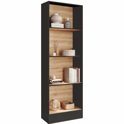 Étagère bibliothèque 5 niveaux noir et effet bois H.190cm*IDMarket Outlet