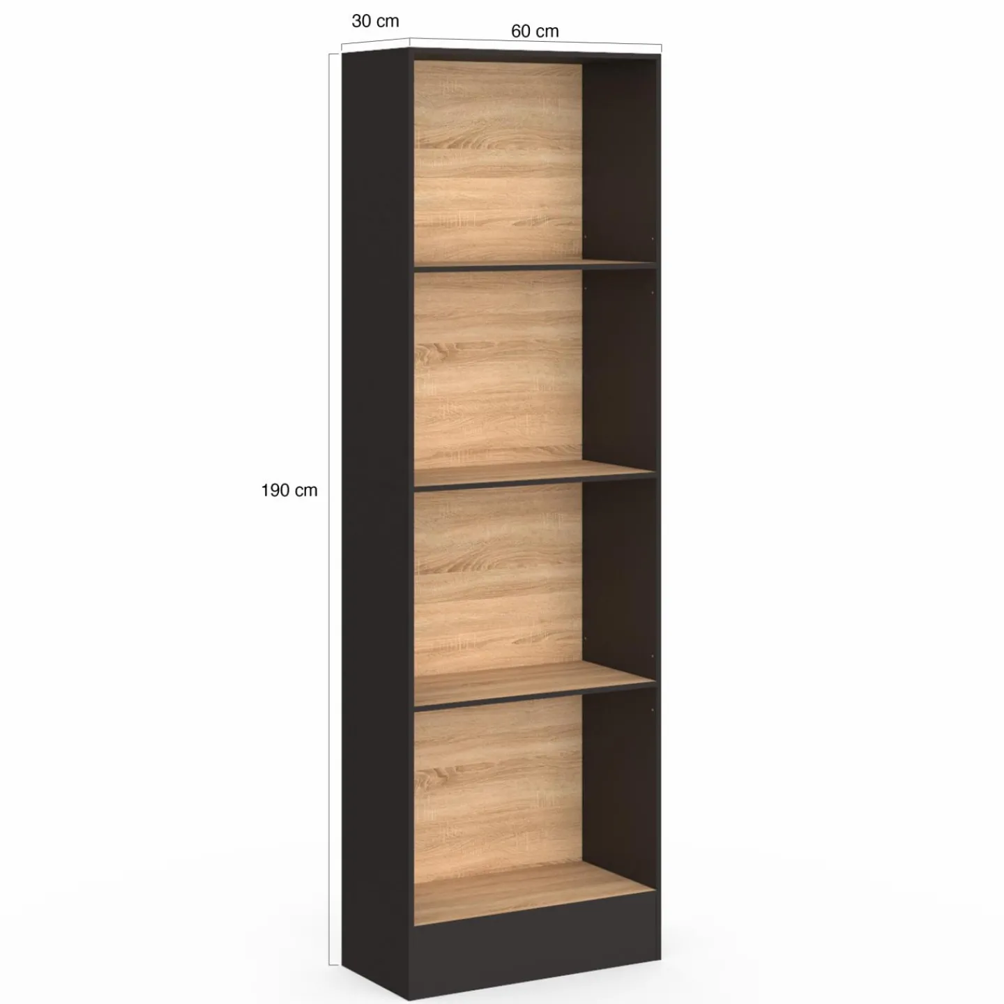 Étagère bibliothèque 5 niveaux noir et effet bois H.190cm*IDMarket Outlet