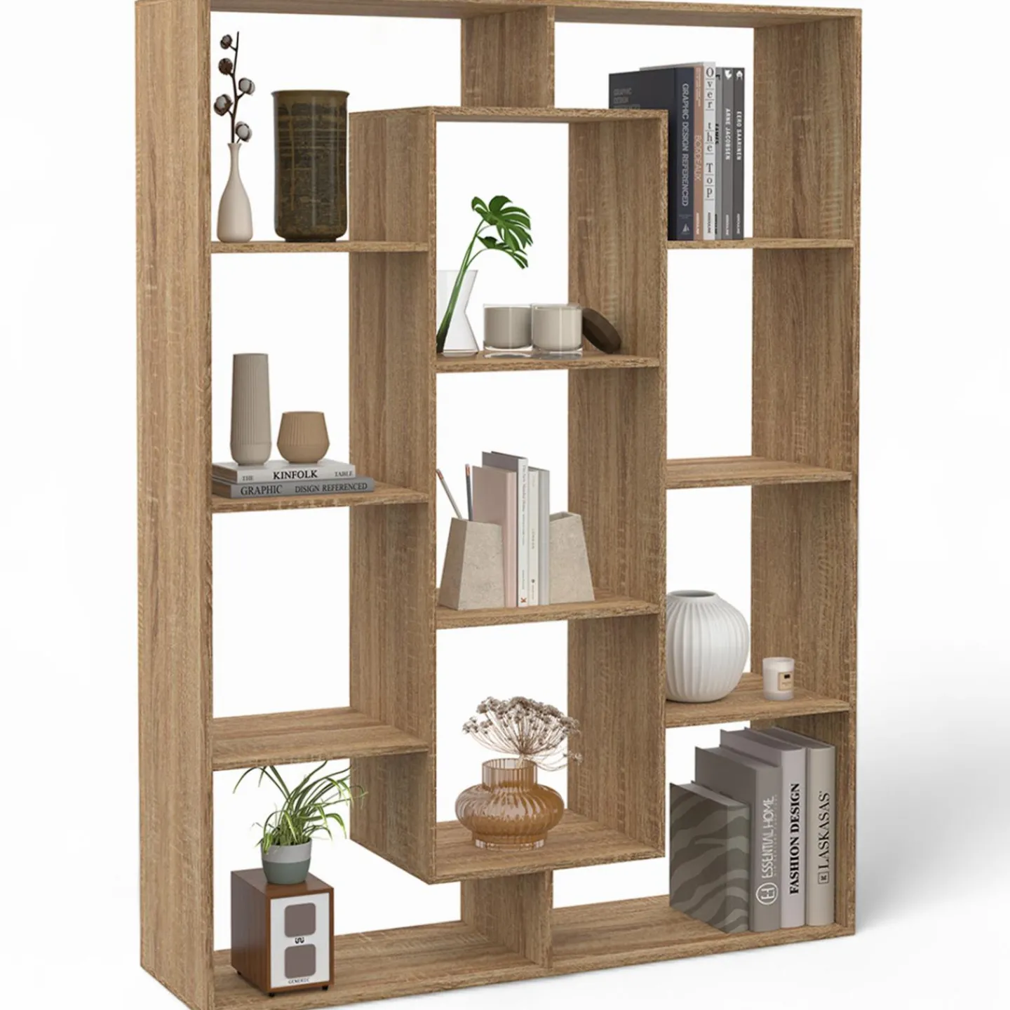 Étagère bibliothèque avec 11 compartiments effet bois*IDMarket