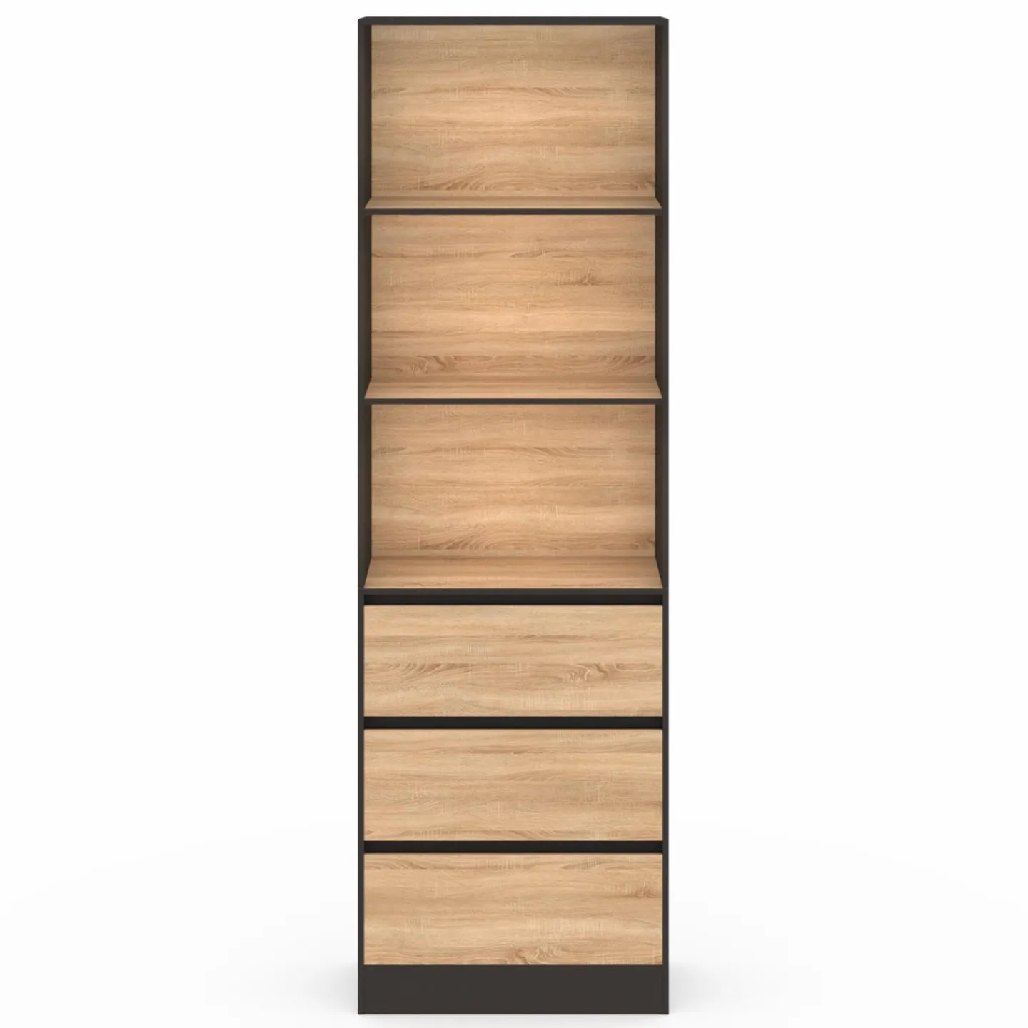 Étagère bibliothèque bois et noir 3 tiroirs 3 niveaux H.190cm*IDMarket Clearance