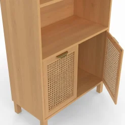 Étagère bibliothèque cannage et bois 4 niveaux avec placard*IDMarket