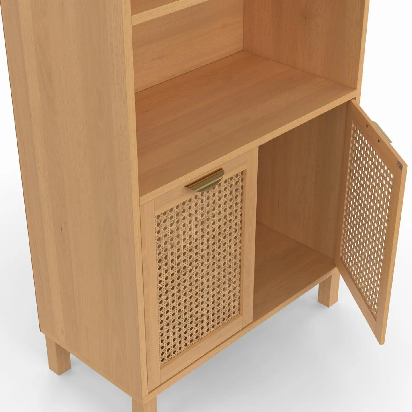 Étagère bibliothèque cannage et bois 4 niveaux avec placard*IDMarket