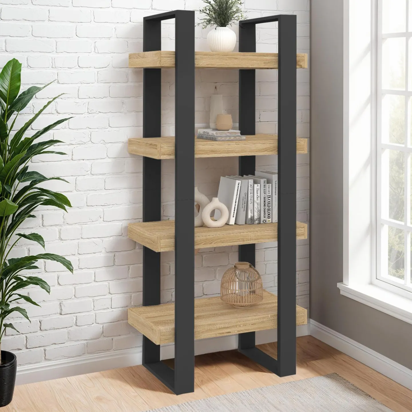 Étagère bibliothèque noire et bois 160 cm*IDMarket Discount