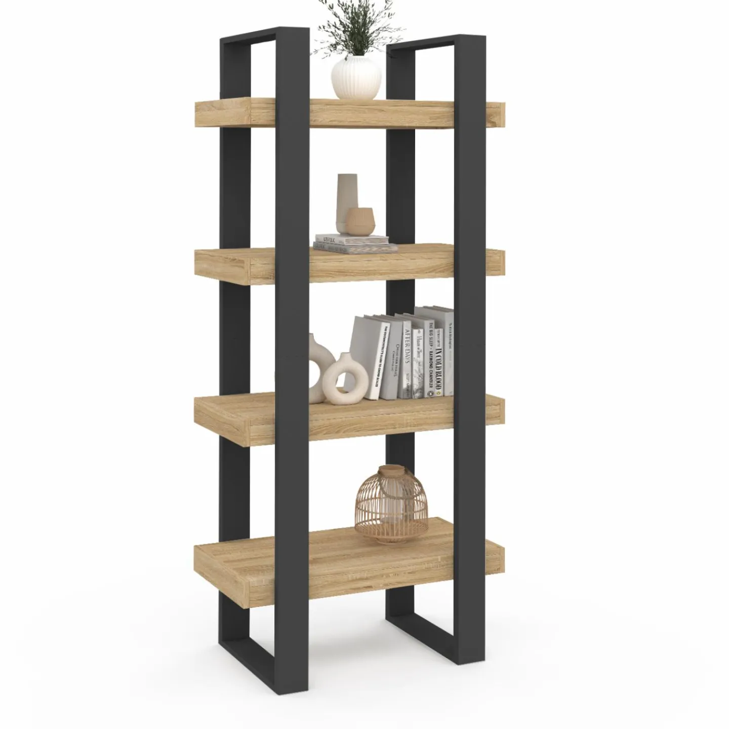 Étagère bibliothèque noire et bois 160 cm*IDMarket Discount
