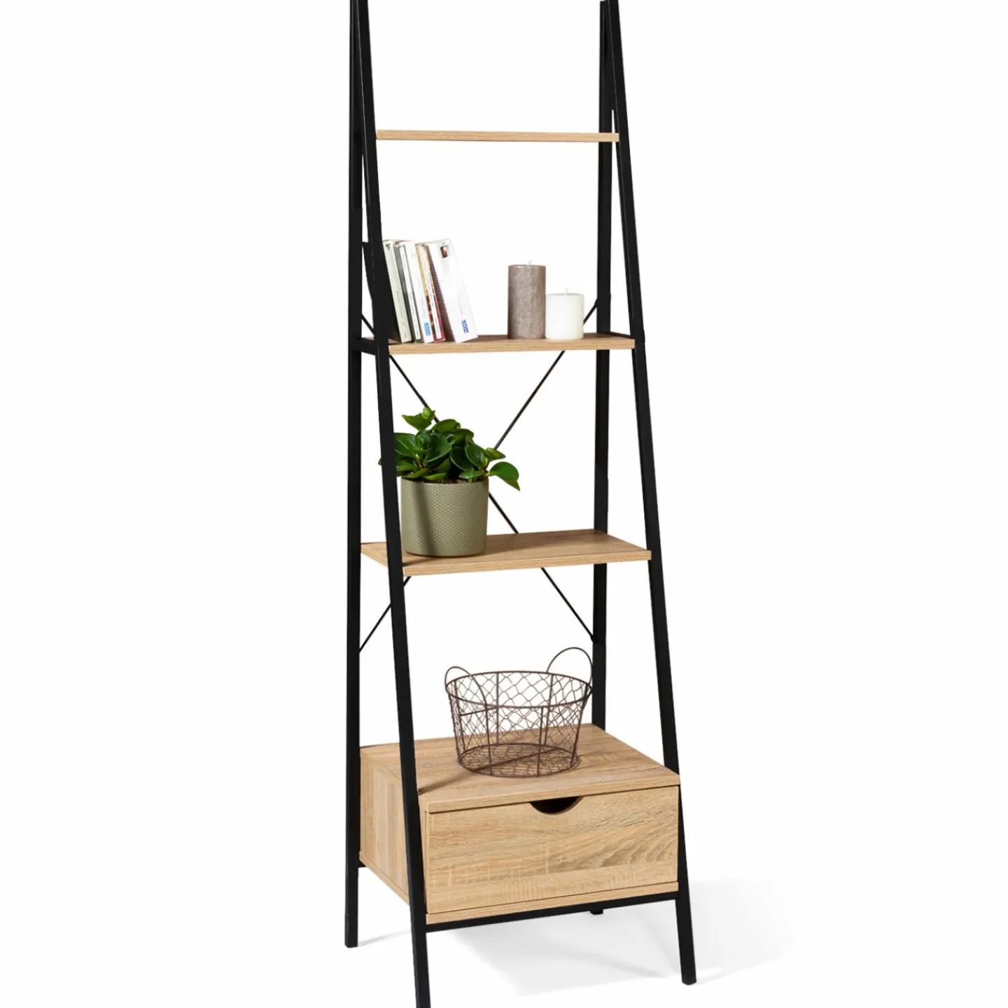 Étagère échelle industrielle 4 niveaux avec tiroir*IDMarket Discount