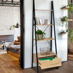 Étagère échelle industrielle 4 niveaux avec tiroir*IDMarket Discount