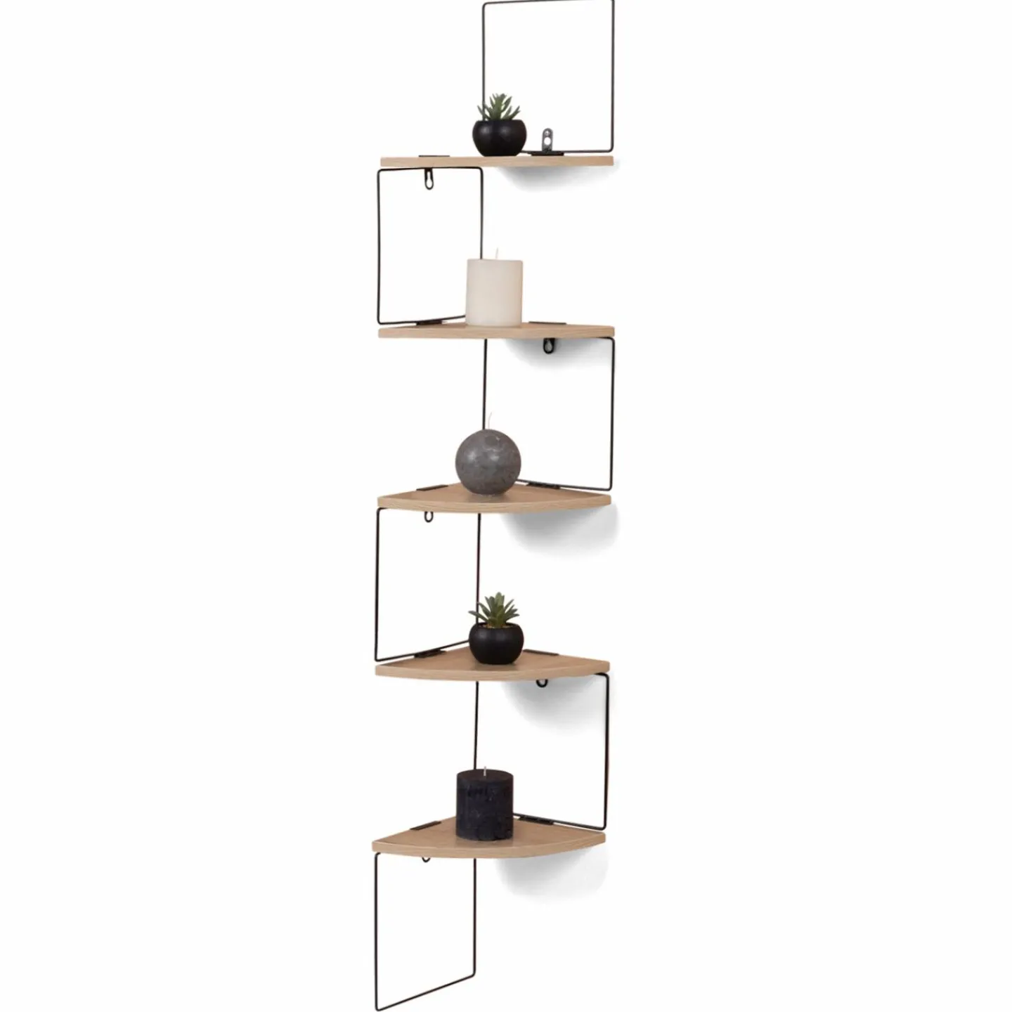 Étagère d'angle murale industrielle 5 niveaux bois et métal noir*IDMarket Clearance