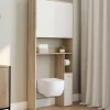 Étagère dessus WC blanc et bois façon hêtre avec dévidoir à papier*IDMarket New