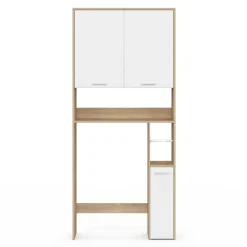 Étagère dessus WC blanc et bois façon hêtre avec dévidoir à papier*IDMarket New