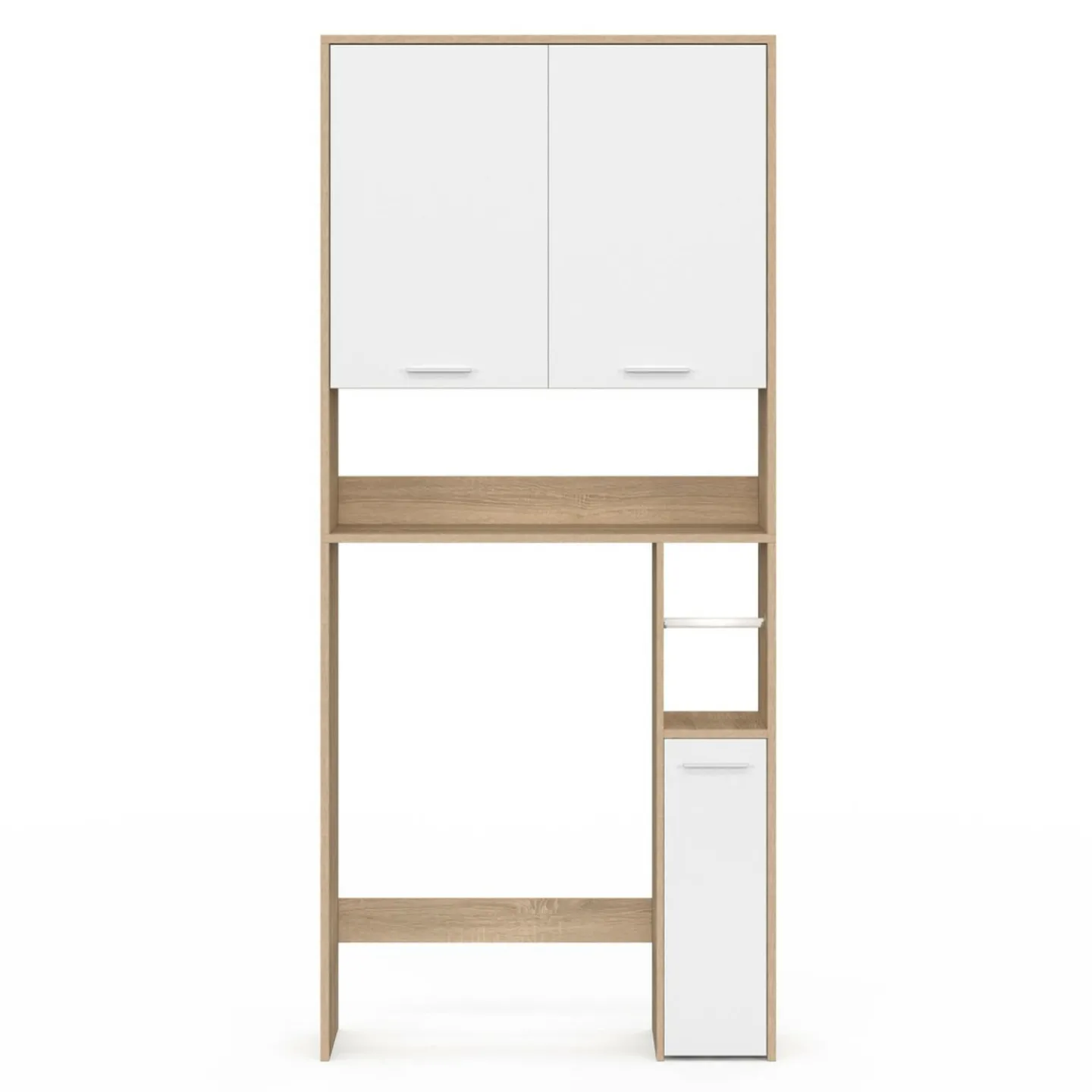 Étagère dessus WC blanc et bois façon hêtre avec dévidoir à papier*IDMarket New
