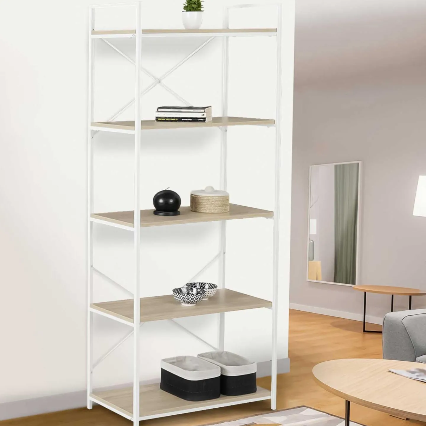 Étagère industrielle bois et métal blanc 5 niveaux*IDMarket Clearance