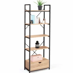 Étagère industrielle bois et métal 5 niveaux avec tiroir*IDMarket Discount