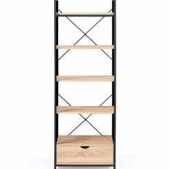 Étagère industrielle bois et métal 5 niveaux avec tiroir*IDMarket Discount