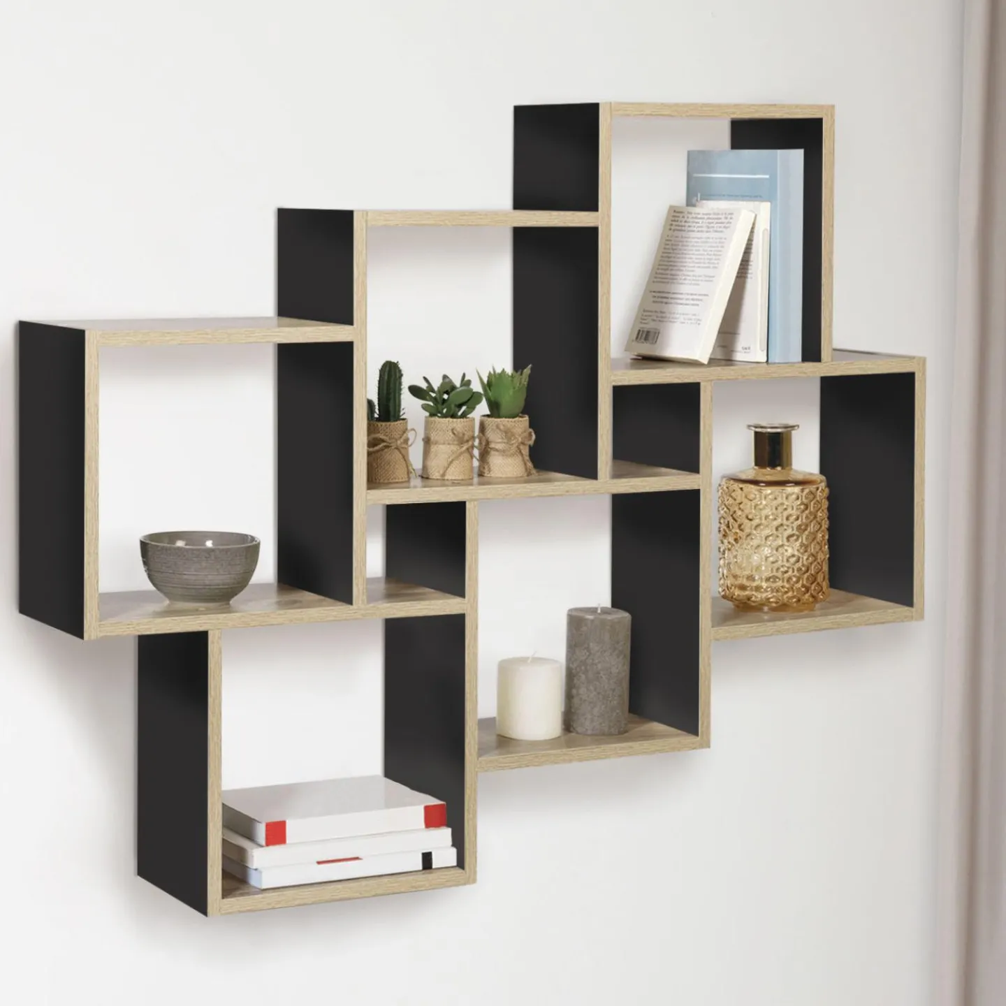 Étagère murale bois et noir double position*IDMarket Hot