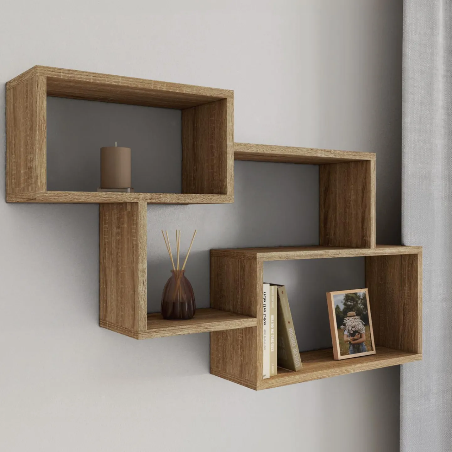 Étagère murale bois façon hêtre double position*IDMarket New