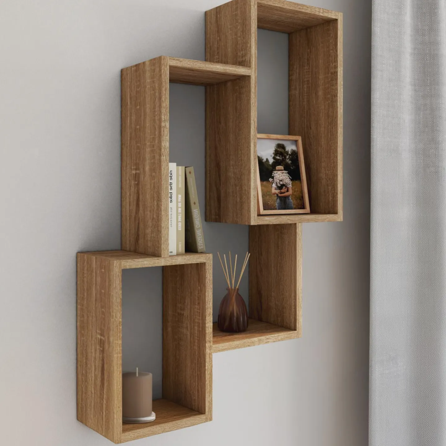 Étagère murale bois façon hêtre double position*IDMarket New
