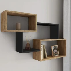 Étagère murale bois façon hêtre et noir double position*IDMarket Sale