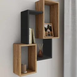 Étagère murale bois façon hêtre et noir double position*IDMarket Sale