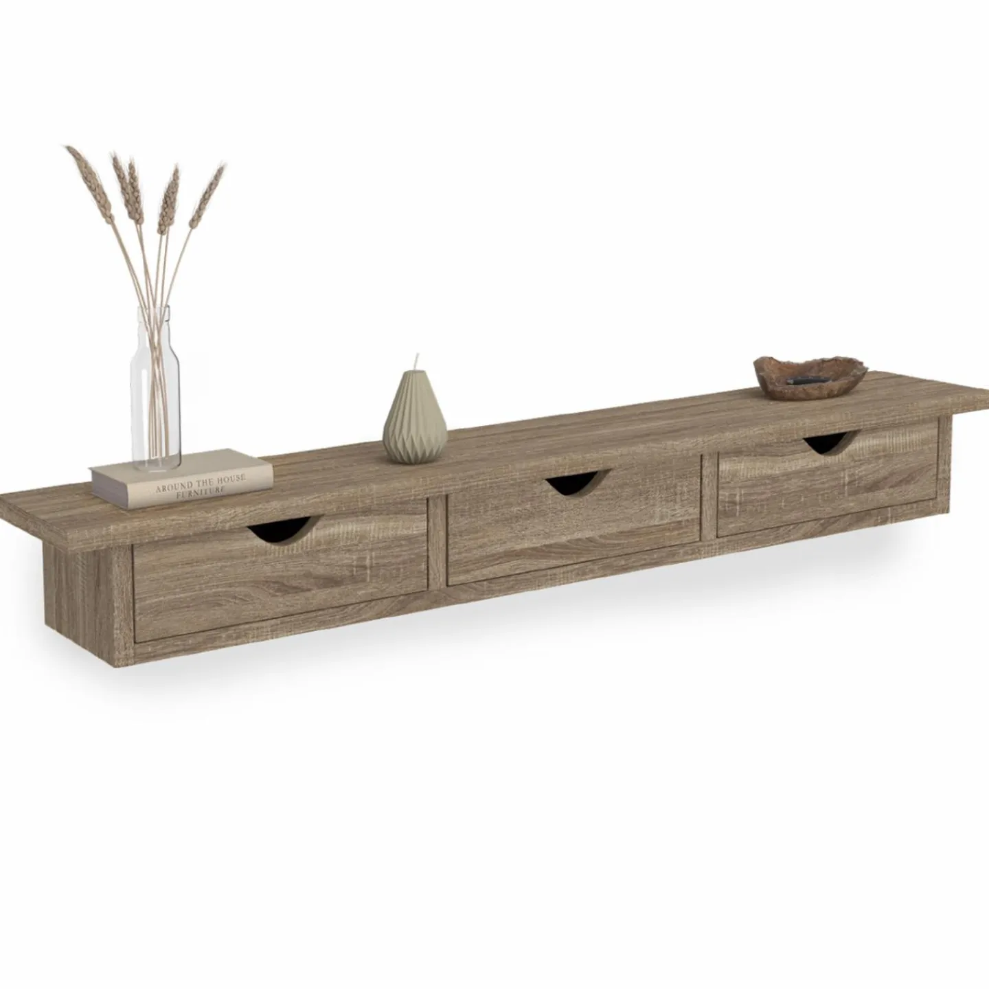 Étagère murale console d'entrée bois façon hêtre 3 tiroirs*IDMarket New