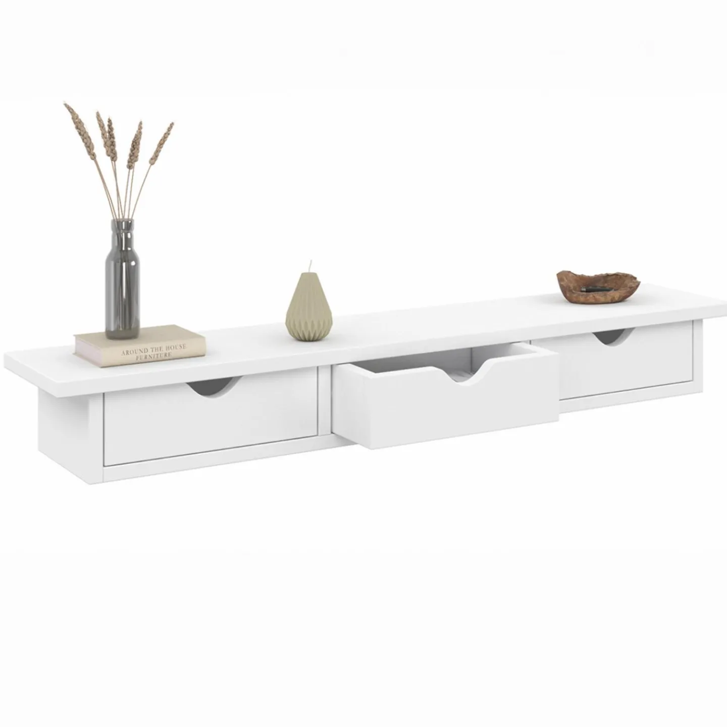 Étagère murale console d'entrée bois blanc 3 tiroirs*IDMarket Outlet