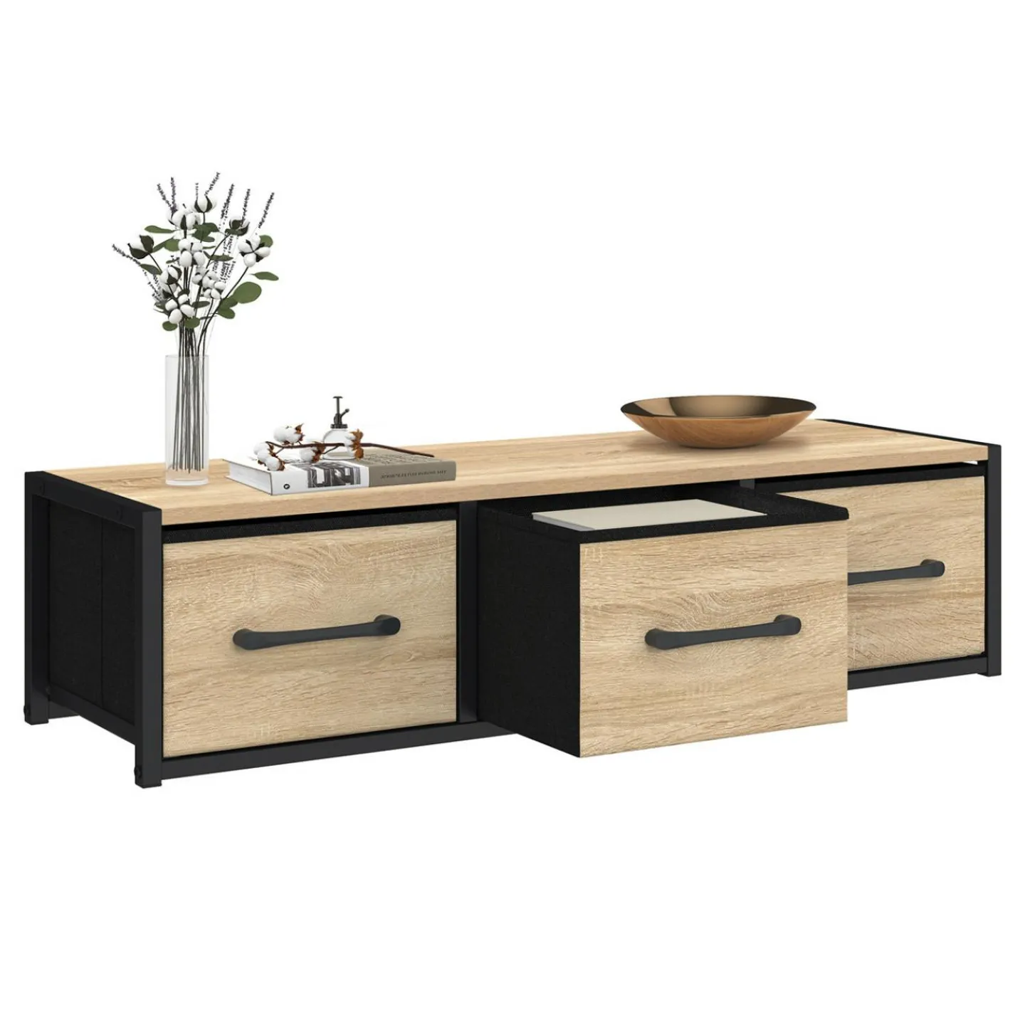 Étagère murale console d'entrée 3 tiroirs design industriel*IDMarket New