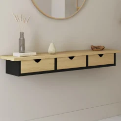 Étagère murale console d'entrée effet bois et noir 3 tiroirs*IDMarket Clearance